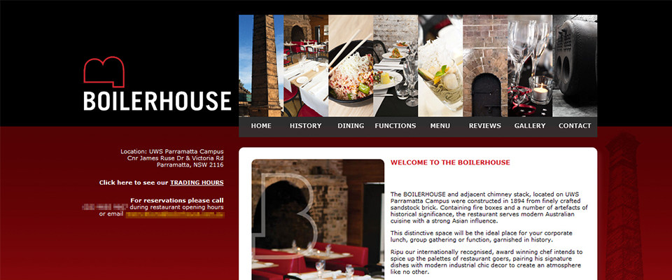 Boilerhouse restaurant website